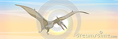 Flying reptile pteranodon in the sky. Prehistoric animals and plants. Vector landscape of the Mesozoic era Vector Illustration